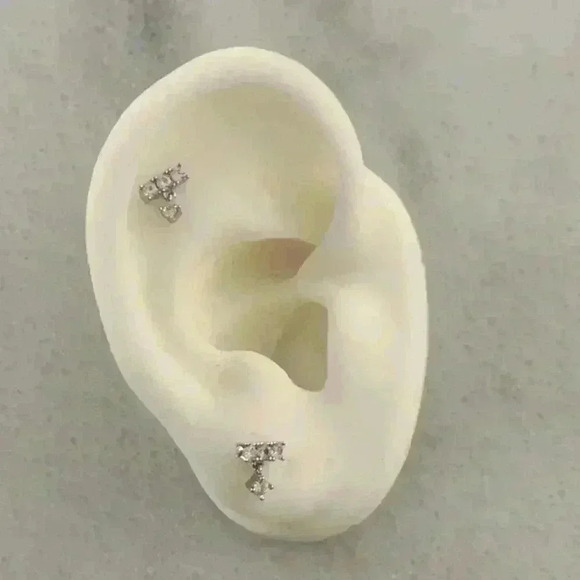 Sterling Silver Crystal Bar Dangle Huggie Stud Earrings - Picture 1 of 3